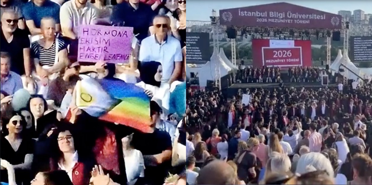 Bilgi Üniversitesi Mezuniyetinde Gökkuşağı Bayrağı Açıldı, Kayyuma Sırt Dönüldü - ÜniKuir